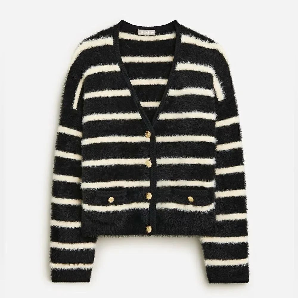 J Crew Striped Brushed Yarn Sweater Lady Jacket NWT